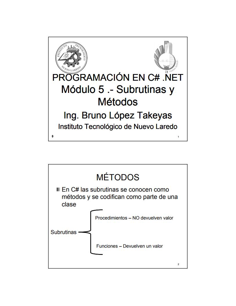 Imágen de pdf Módulo 5 - Subrutinas y Métodos - Programación en C# .NET